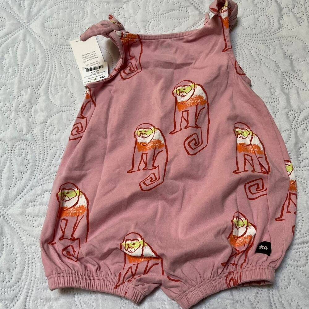 NWT Tea Collection Tie Shoulder Baby Romper 3-6m - Picture 3 of 4
